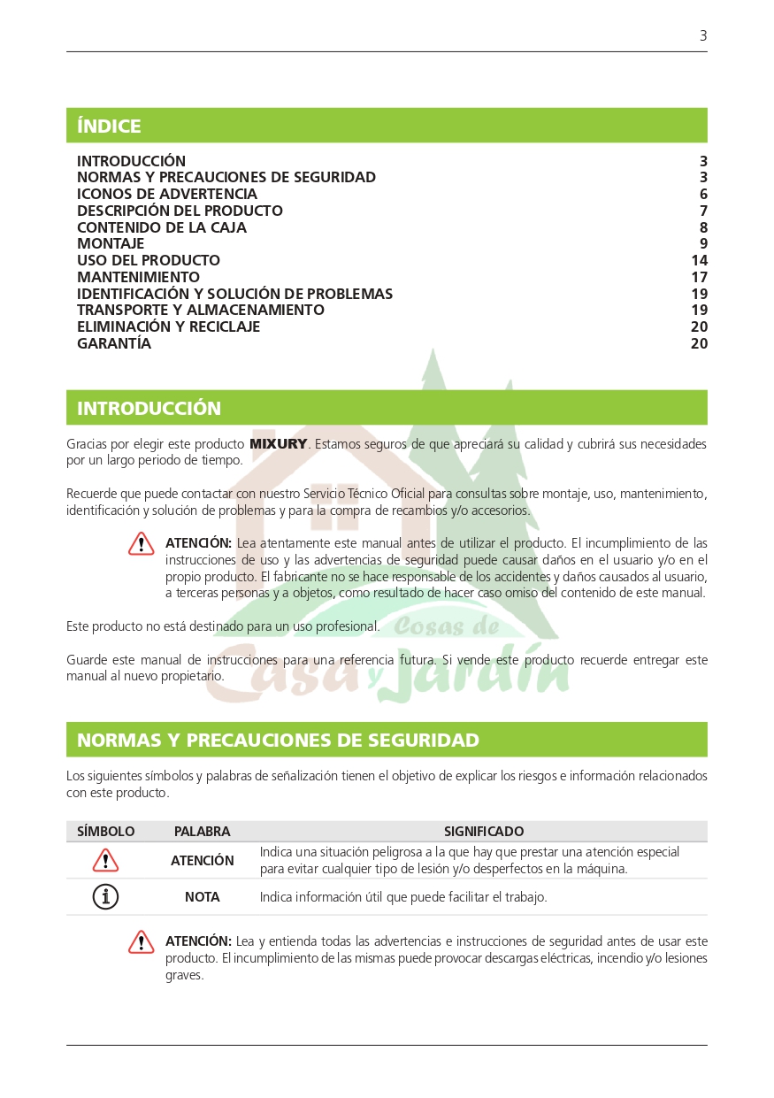 Manual de instrucciones Desbrozadora Mixury x-52